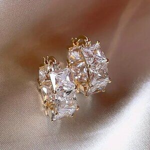 Huggie Earrings with Clear Princess Cut Stones and Tons of Bling #1452